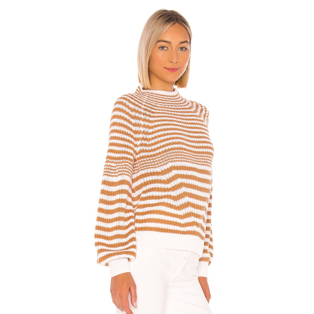 SAYLOR Brown and White Striped Turtleneck Sweater - Picture 3 of 6